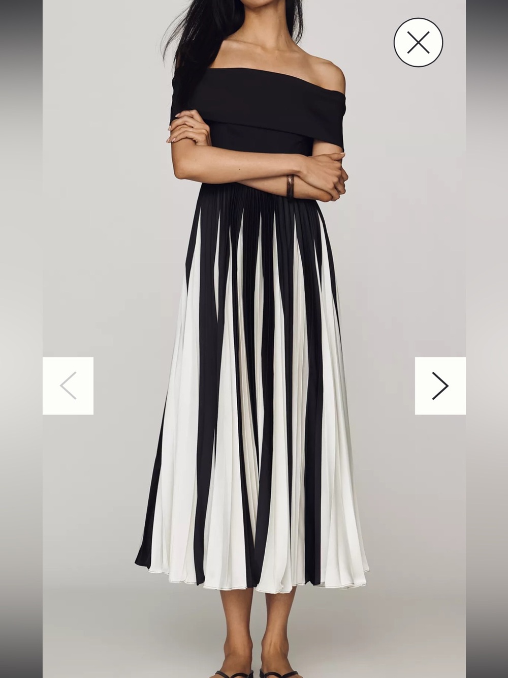 Hutch from Anthropology NWT
Off-Shoulder Black and White Pltd midi dress